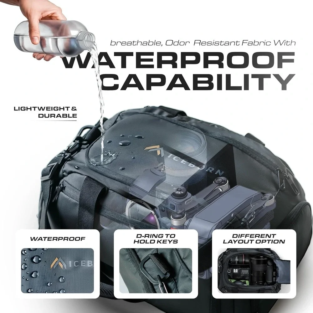 Iceborn 3-in-1‎ Camera Backpack Duffel 900D Waterproof 19in Laptop Canon Nikon